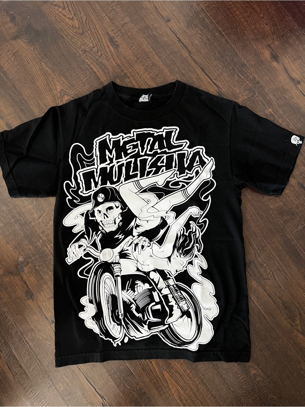 Metal Mulisha Black Tee with White Skull & Motorcycle Graphic